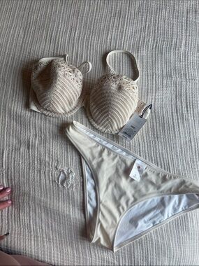 Shade & Shore Cream Crochet Underwire Bikini Set